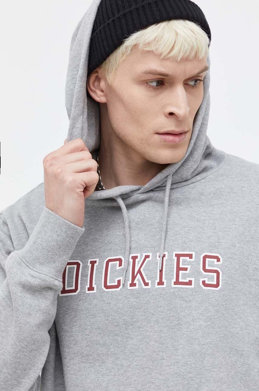 E-shop Bavlněná mikina Dickies pánská, šedá barva, s kapucí, s potiskem