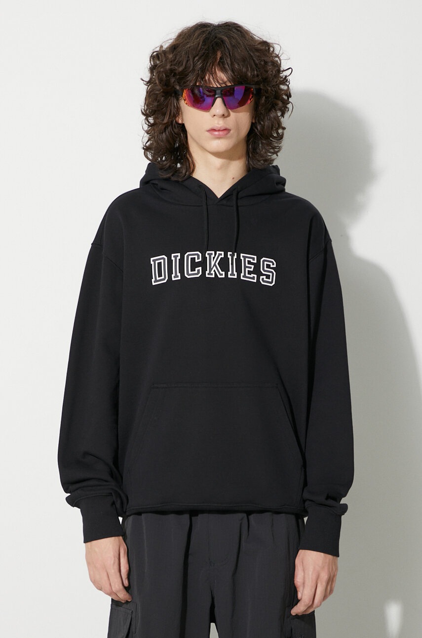 

Памучен суичър Dickies в черно с качулка с принт, Черен