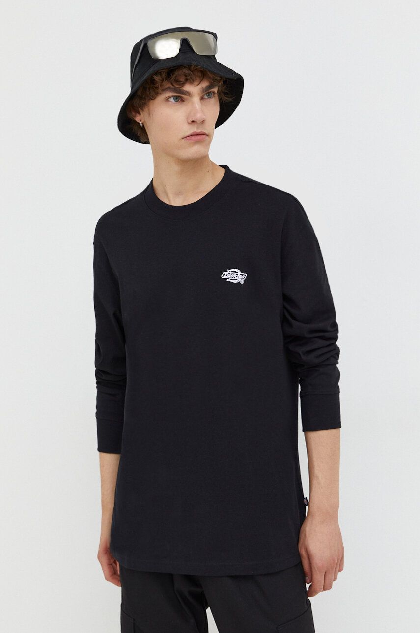 E-shop Bavlněné tričko s dlouhým rukávem Dickies černá barva, s aplikací