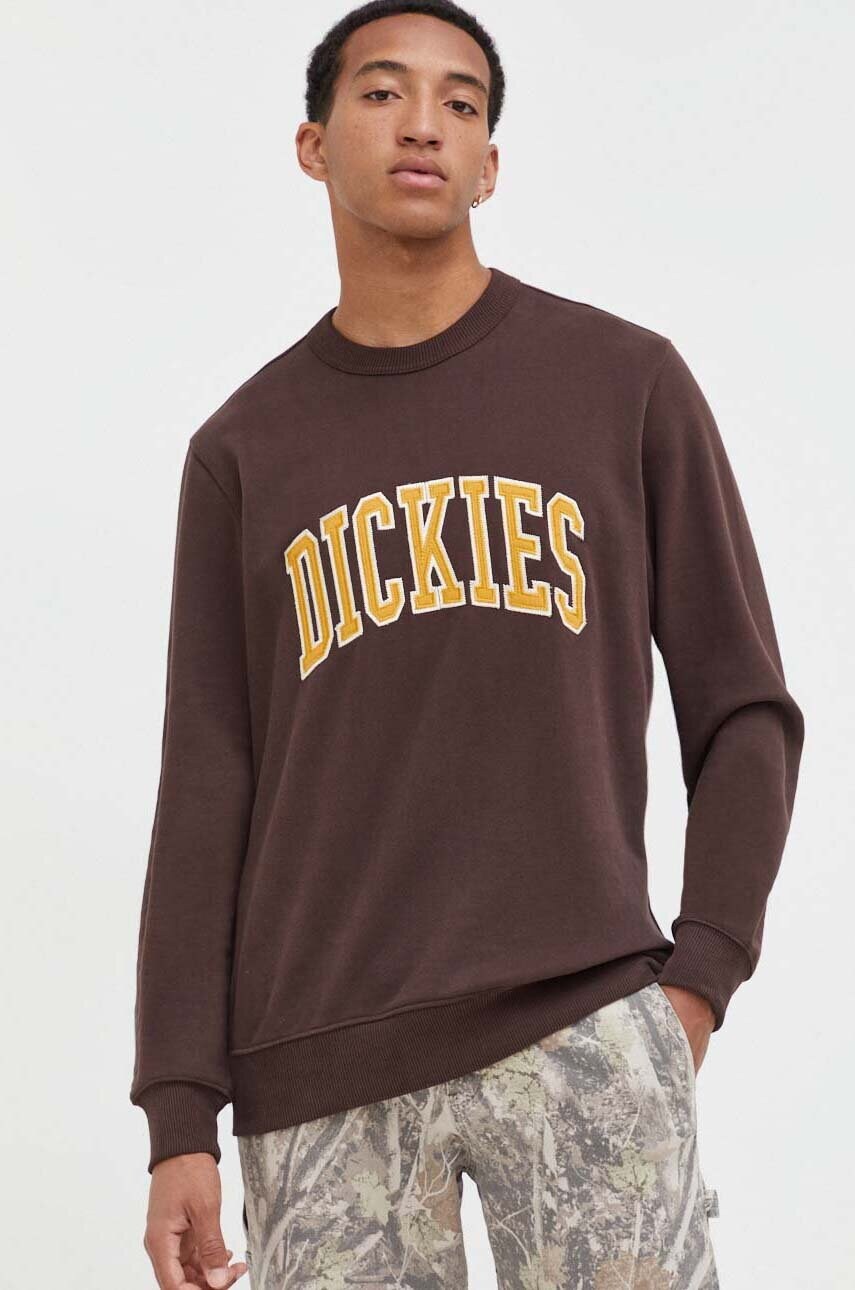 

Хлопковая кофта Dickies мужская цвет коричневый с аппликацией