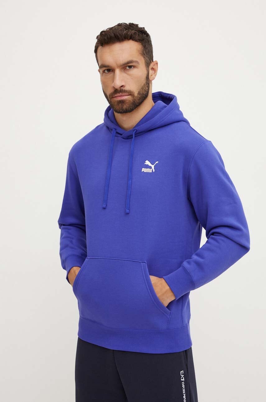 Puma bluza Classics barbati, culoarea violet, cu glugă, cu imprimeu, 535596 Puma bluza Classics barbati, culoarea violet, cu glugă, cu imprimeu, 535596