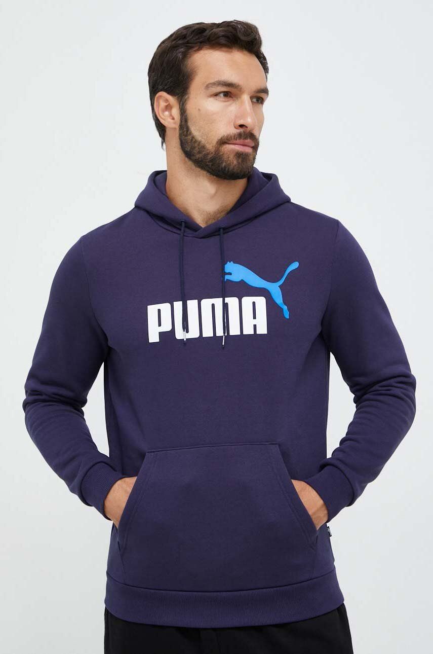 Mikina Puma pánská, tmavomodrá barva, s kapucí, s potiskem - námořnická modř - Hlavní materiál: 66 %