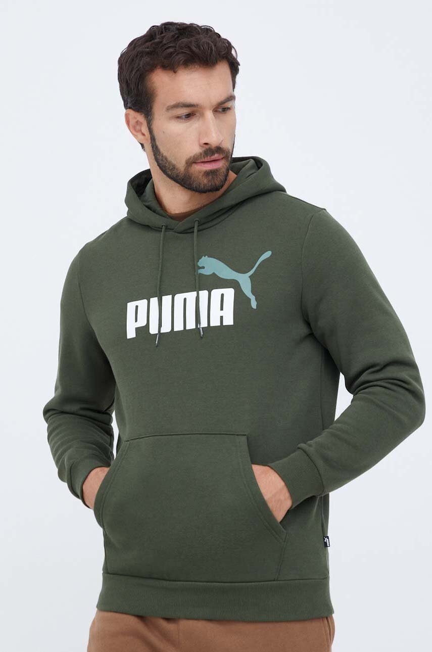 

Кофта Puma мужская цвет зелёный с капюшоном с принтом