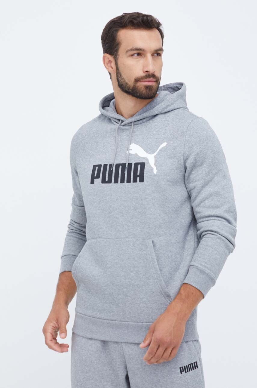 Puma bluza barbati, culoarea gri, cu glugă, cu imprimeu Puma bluza barbati, culoarea gri, cu glugă, cu imprimeu
