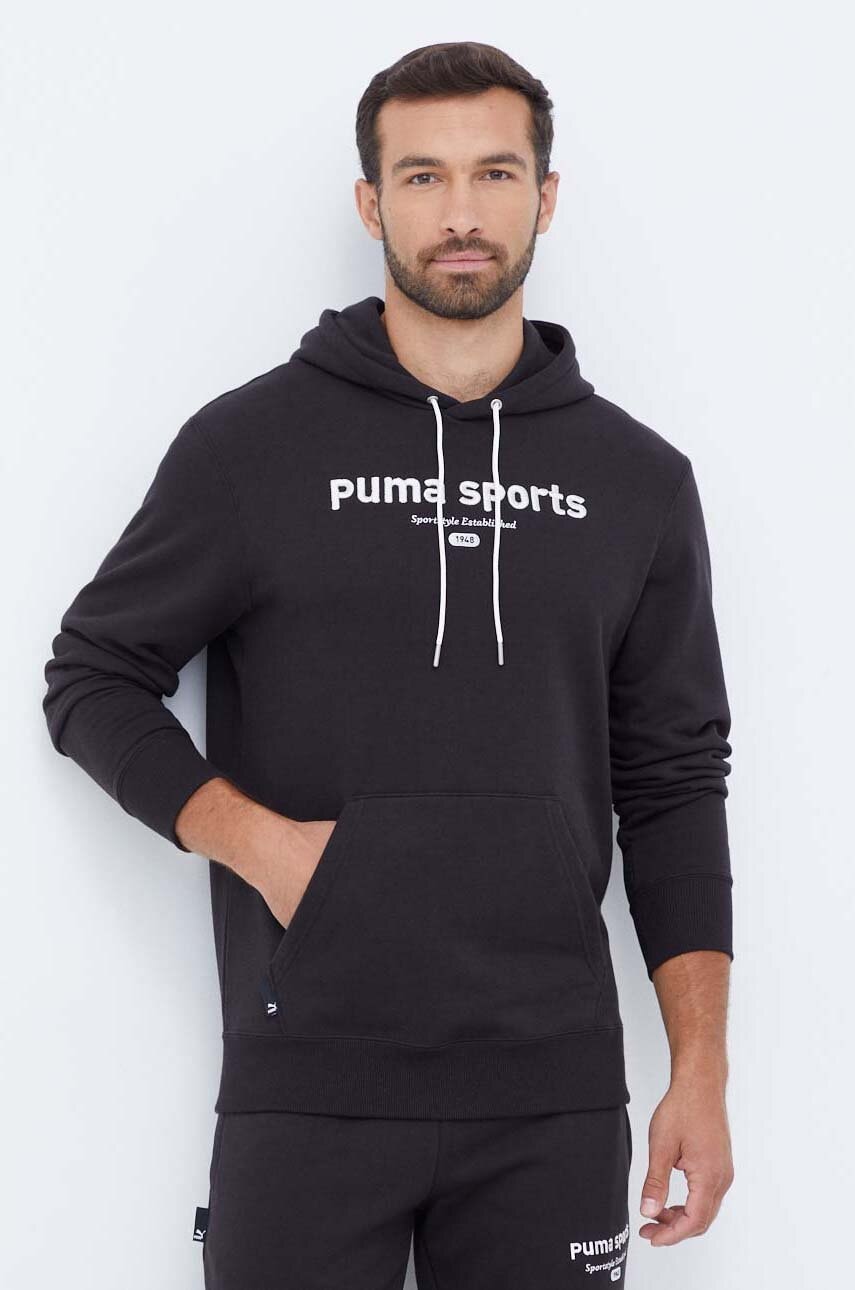 Puma Hanorac De Bumbac Barbati, Culoarea Negru, Cu Gluga, Cu Imprimeu