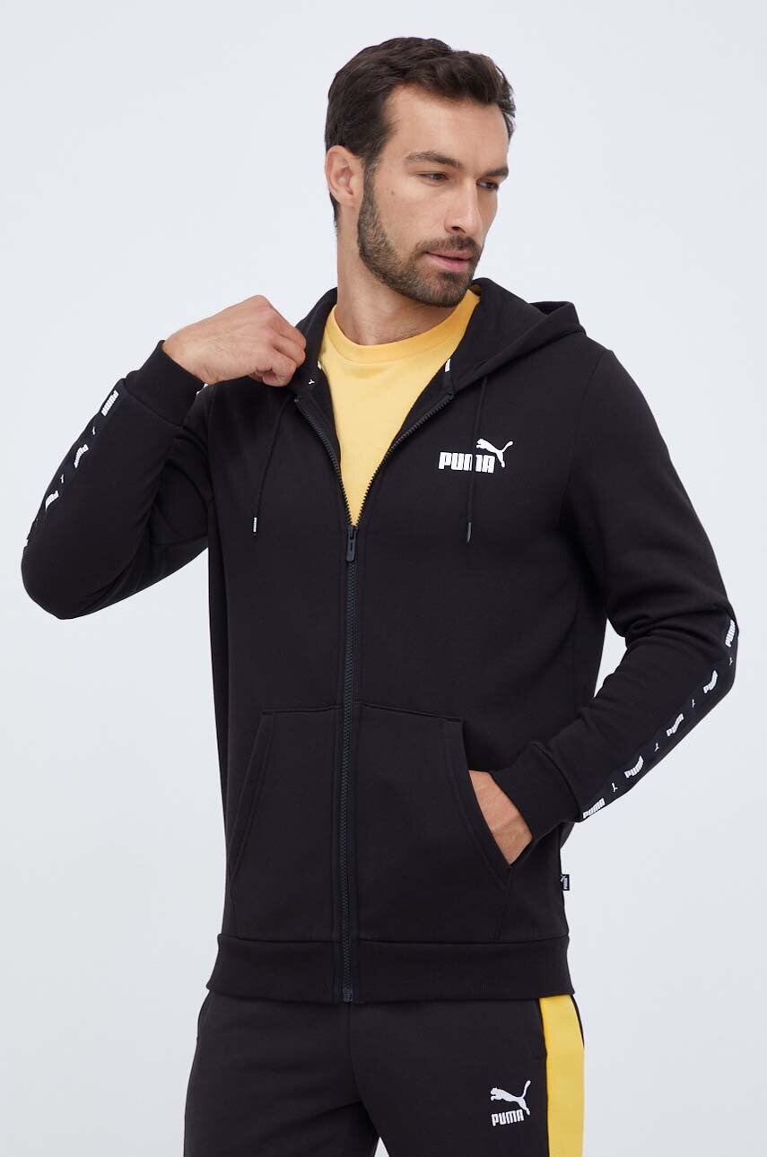 Puma bluza barbati, culoarea negru, cu glugă, neted