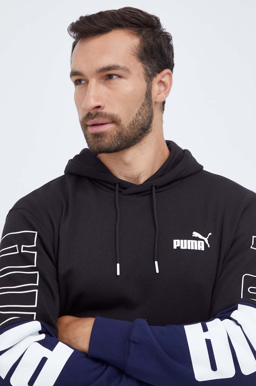 Puma bluza barbati, culoarea negru, cu glugă, modelator