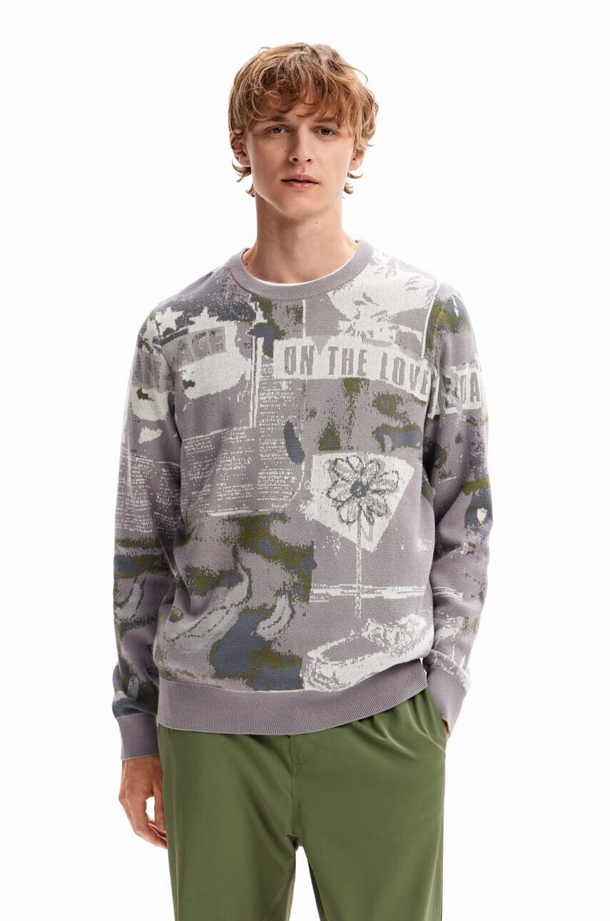 

Кофта Desigual чоловіча колір сірий візерунок