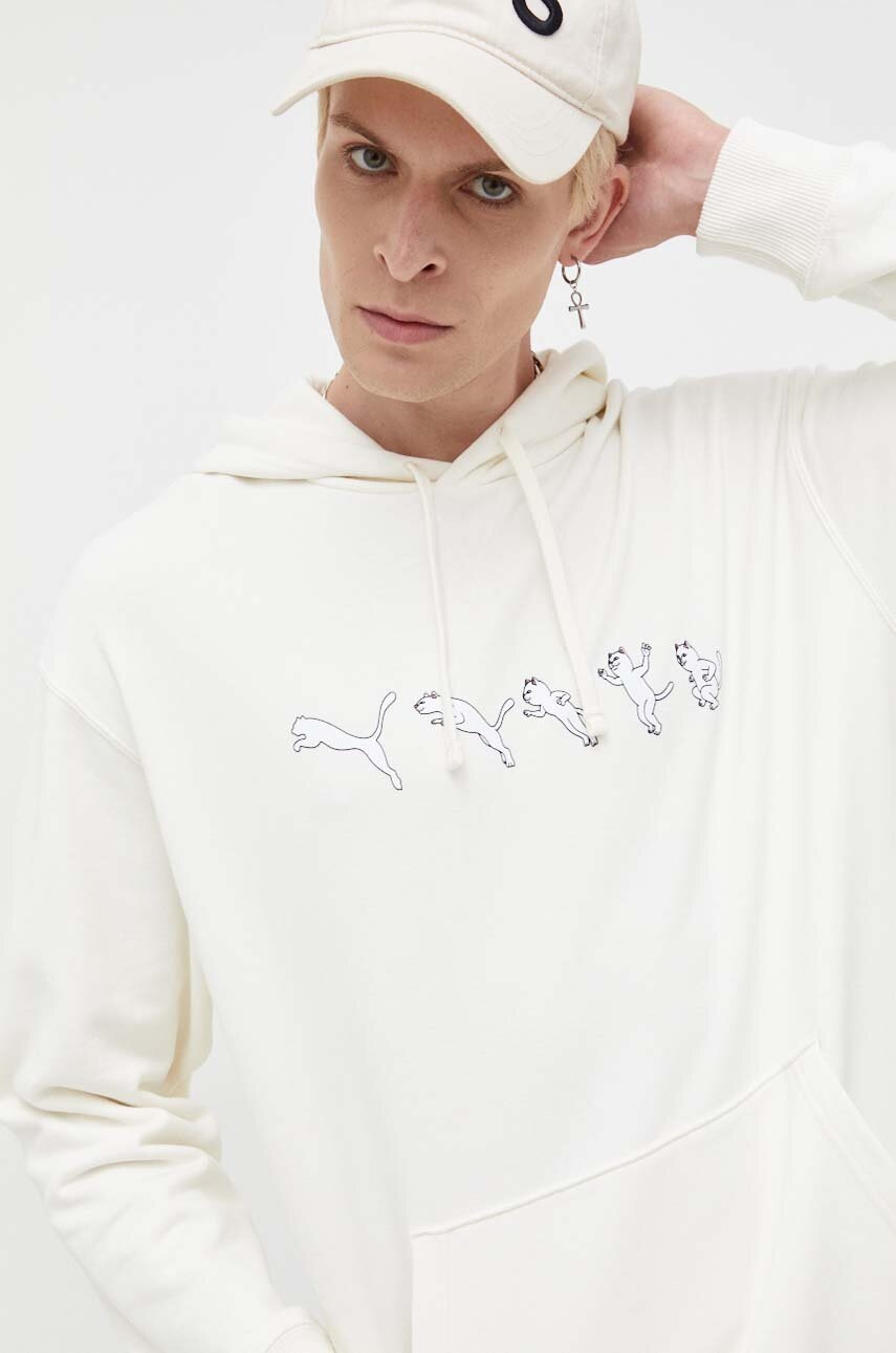 

Хлопковая кофта Puma PUMA X RIPNDIP мужская цвет белый с капюшоном с принтом