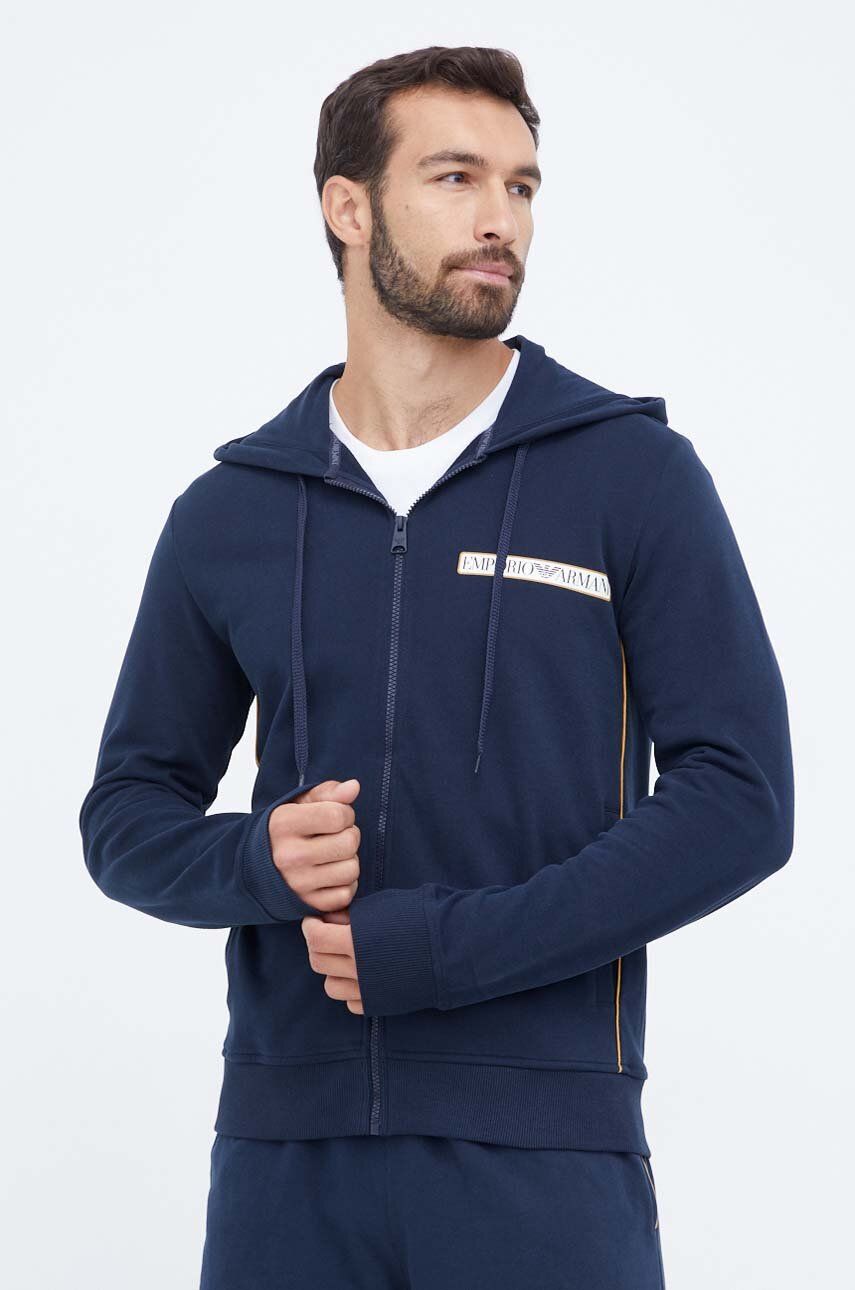 E-shop Bavlněná mikina Emporio Armani Underwear tmavomodrá barva, s kapucí, s potiskem