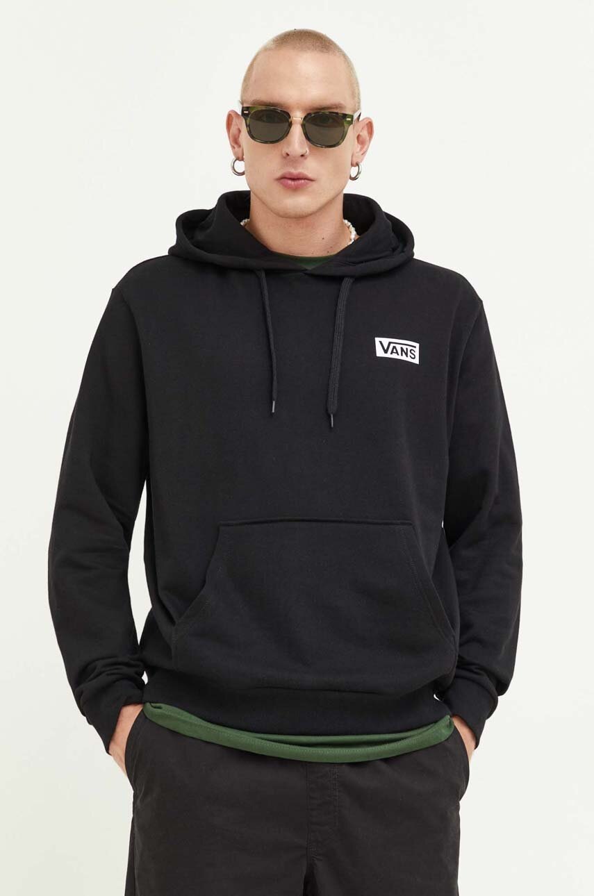 

Хлопковая кофта Vans мужская цвет чёрный с капюшоном с принтом