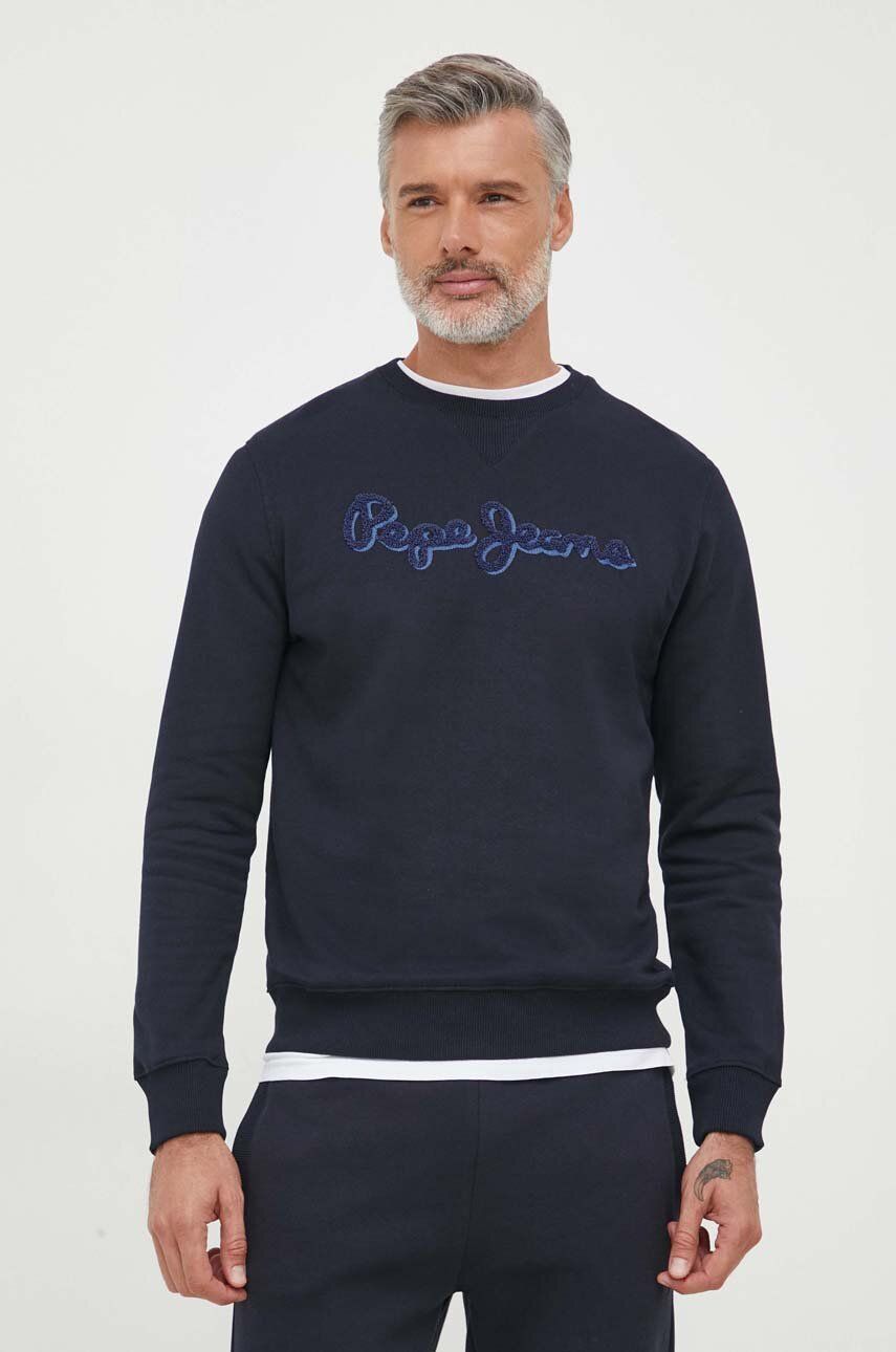 Pepe Jeans hanorac de bumbac Ryan barbati, culoarea albastru marin, cu imprimeu