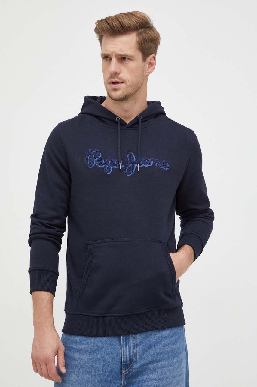 Levně Bavlněná mikina Pepe Jeans Ryan pánská, tmavomodrá barva, s kapucí, s aplikací