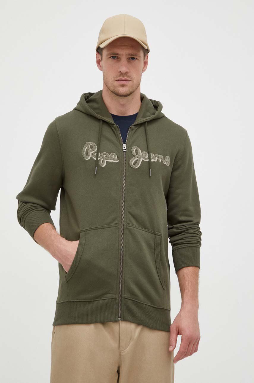 Bavlněná mikina Pepe Jeans Ryan pánská, zelená barva, s kapucí, s aplikací - zelená - 100 % Bavlna