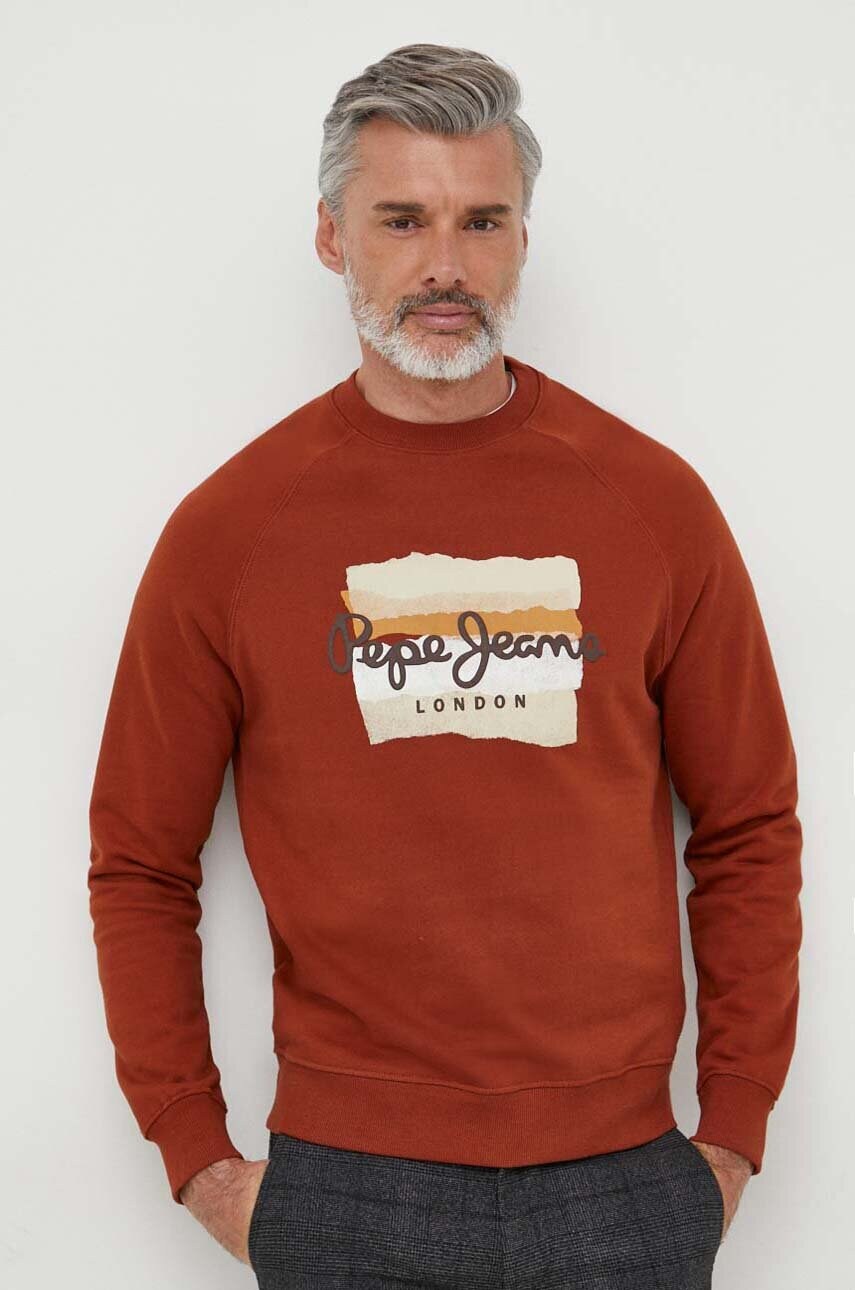

Бавовняна кофта Pepe Jeans чоловіча колір коричневий з принтом
