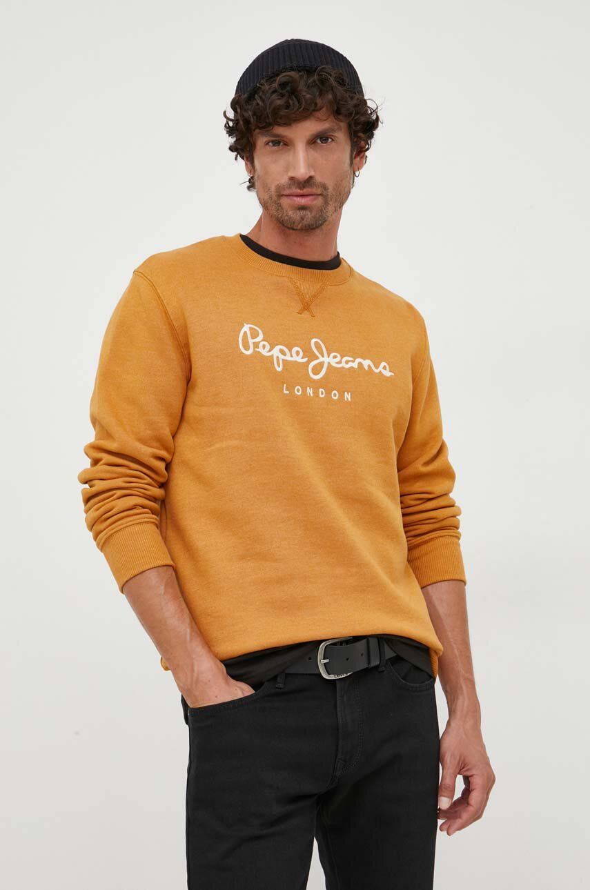 Mikina Pepe Jeans pánská, oranžová barva, s aplikací - oranžová - 65 % Bavlna