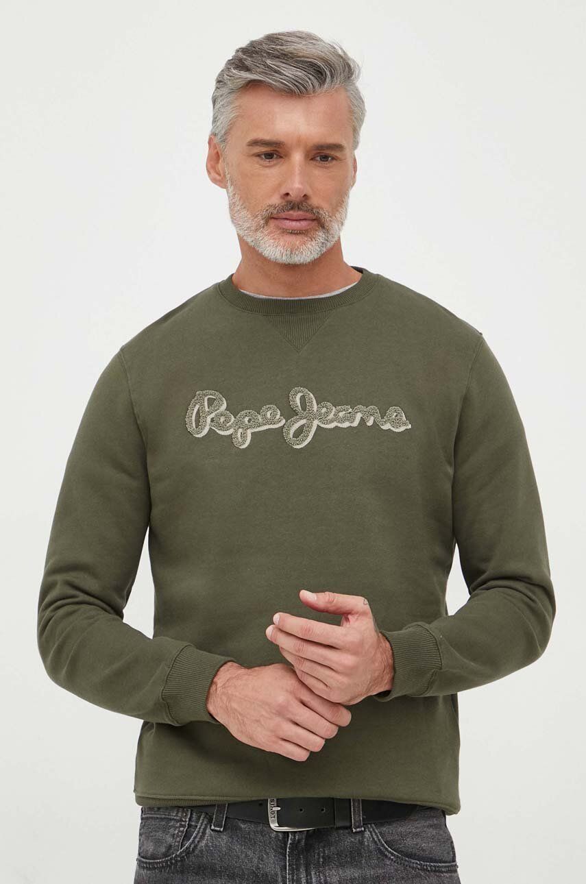 Pepe Jeans hanorac de bumbac Ryan barbati, culoarea verde, cu imprimeu