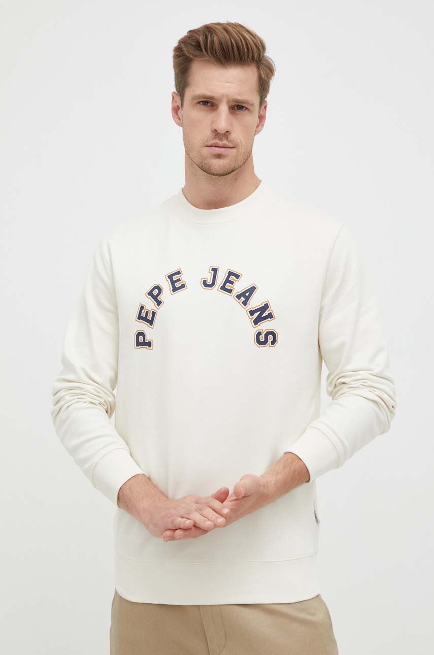 Bavlněná mikina Pepe Jeans Westend pánská, béžová barva, s potiskem - béžová - 100 % Bavlna