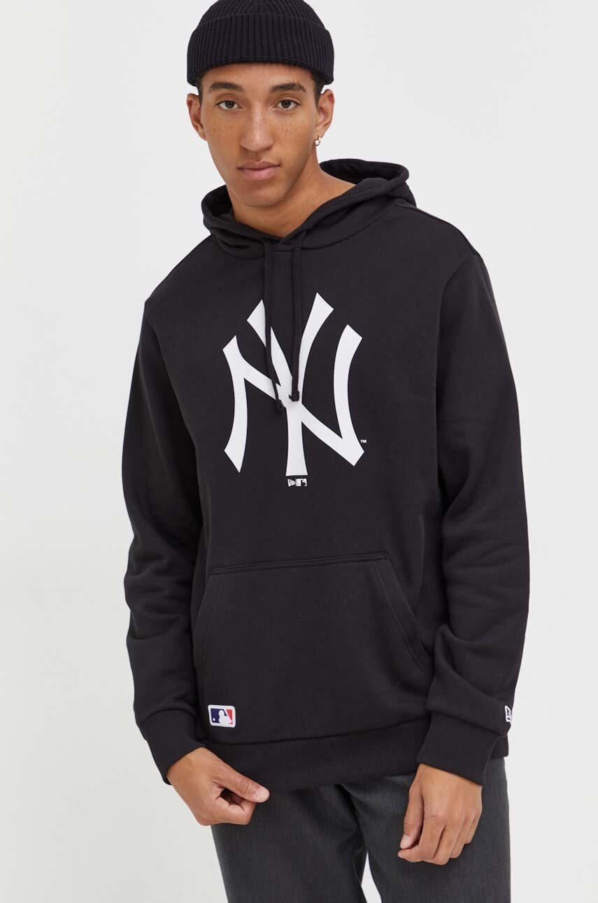 New Era bluza barbati, culoarea negru, cu glugă, cu imprimeu, NEW YORK YANKEES