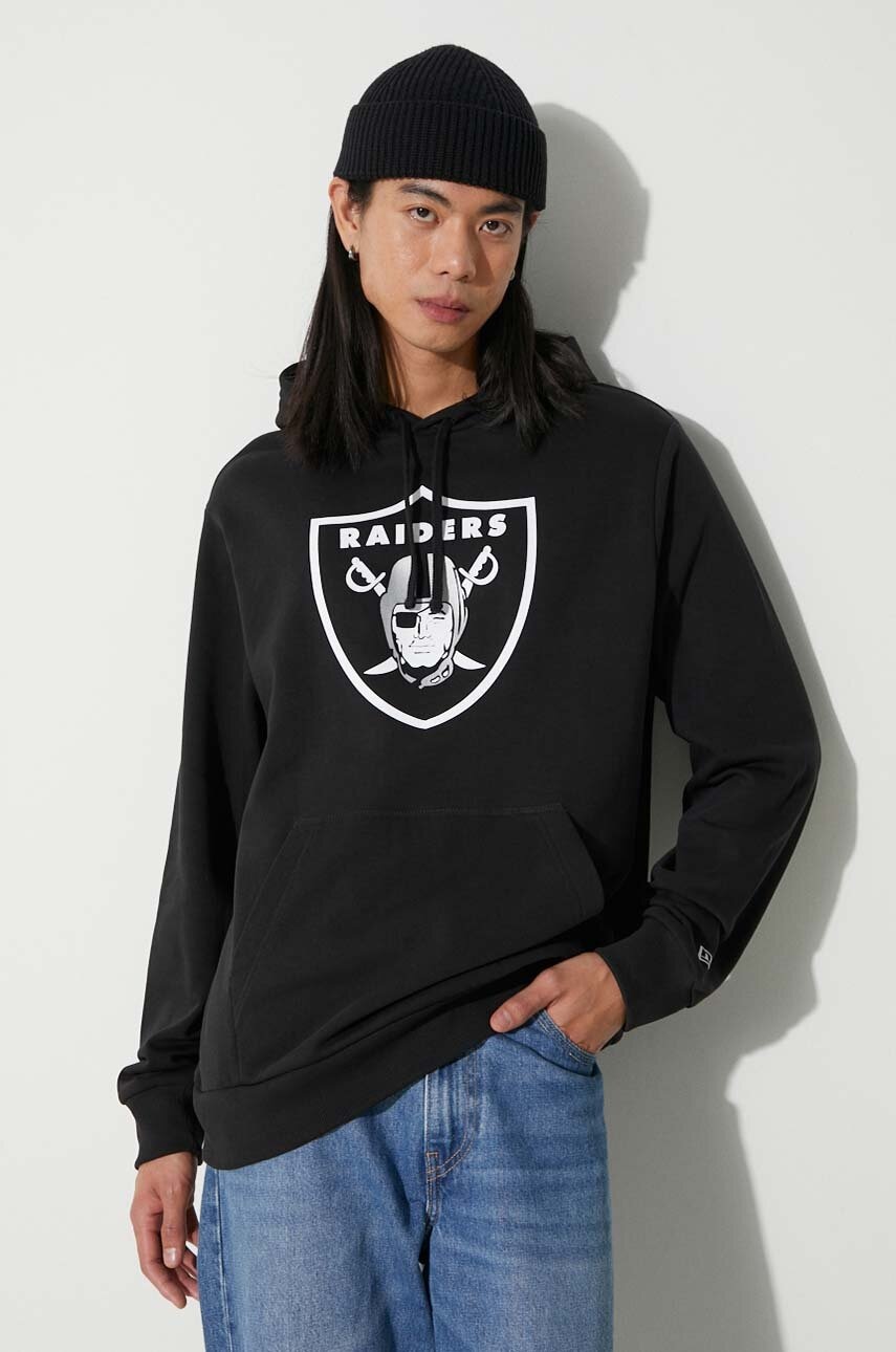 New Era bluza barbati, culoarea negru, cu glugă, cu imprimeu, LAS VEGAS RAIDERS