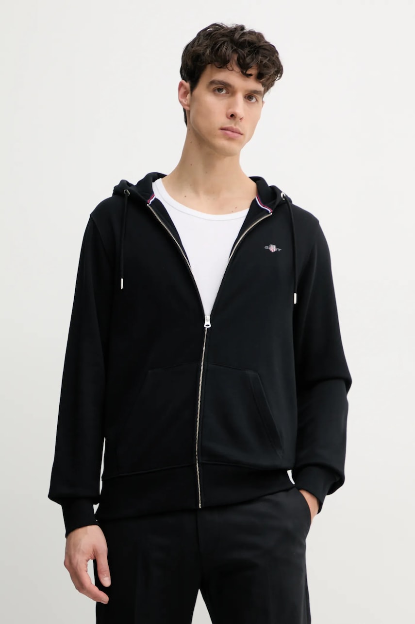 Gant bluza barbati, culoarea negru, cu glugă, neted