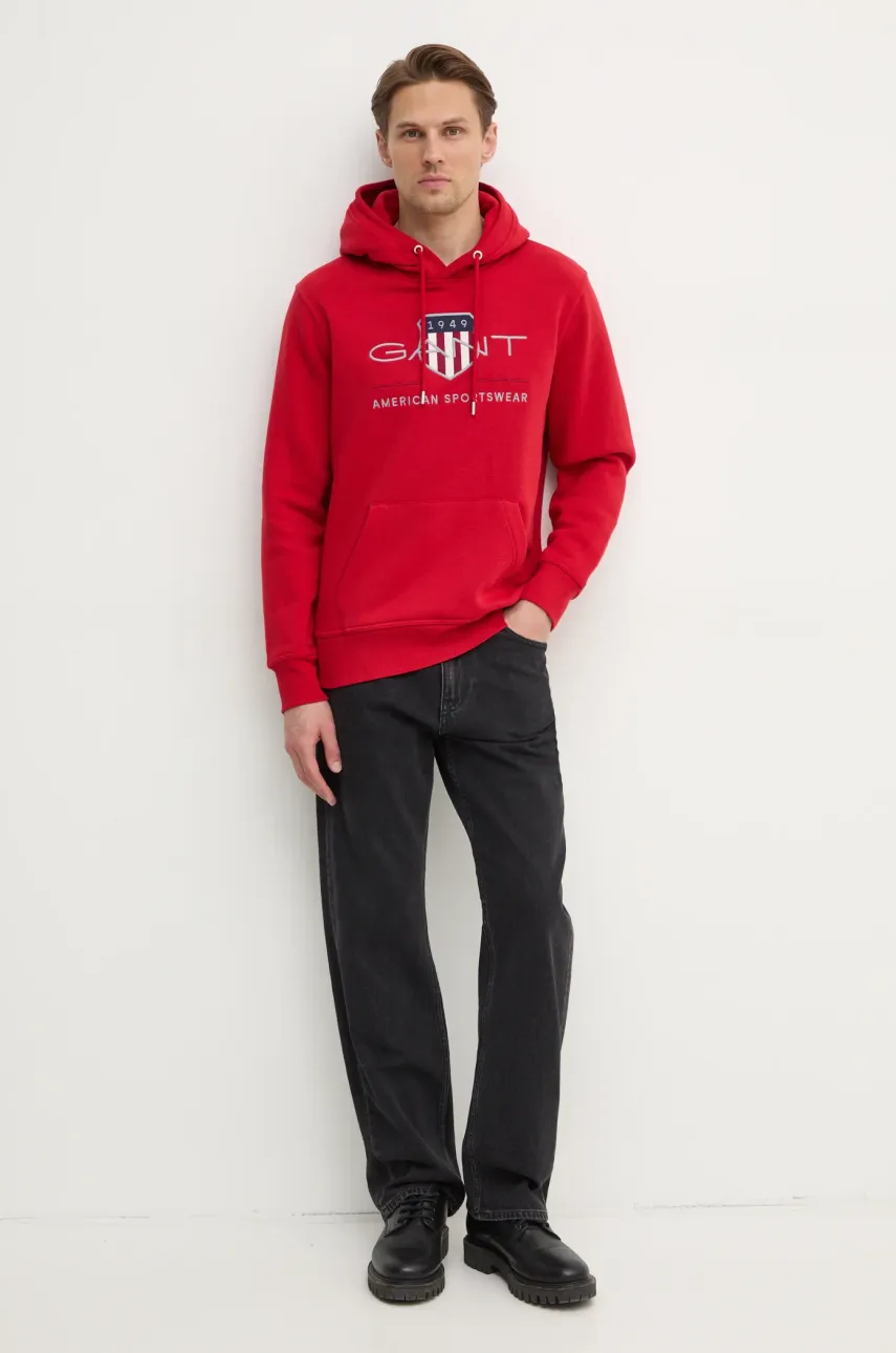 Кофта Gant мужская цвет красный с капюшоном с аппликацией Кофта Gant мужская цвет красный с капюшоном с аппликацией