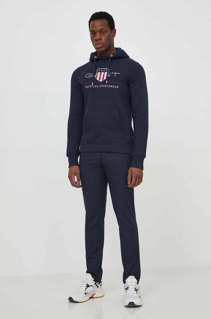 Μπλούζα Gant χρώμα: μαύρο, με κουκούλα φωτογραφία