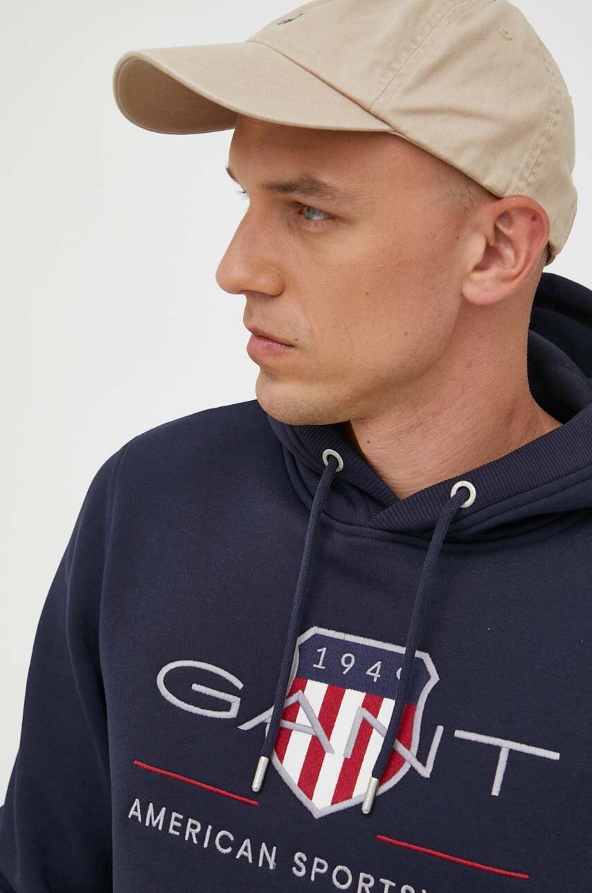 Μπλούζα Gant χρώμα: ναυτικό μπλε, με κουκούλα φωτογραφία