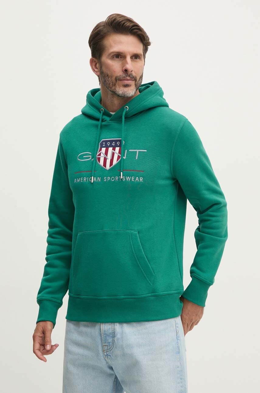 Gant bluza barbati, culoarea verde, cu gluga, cu imprimeu