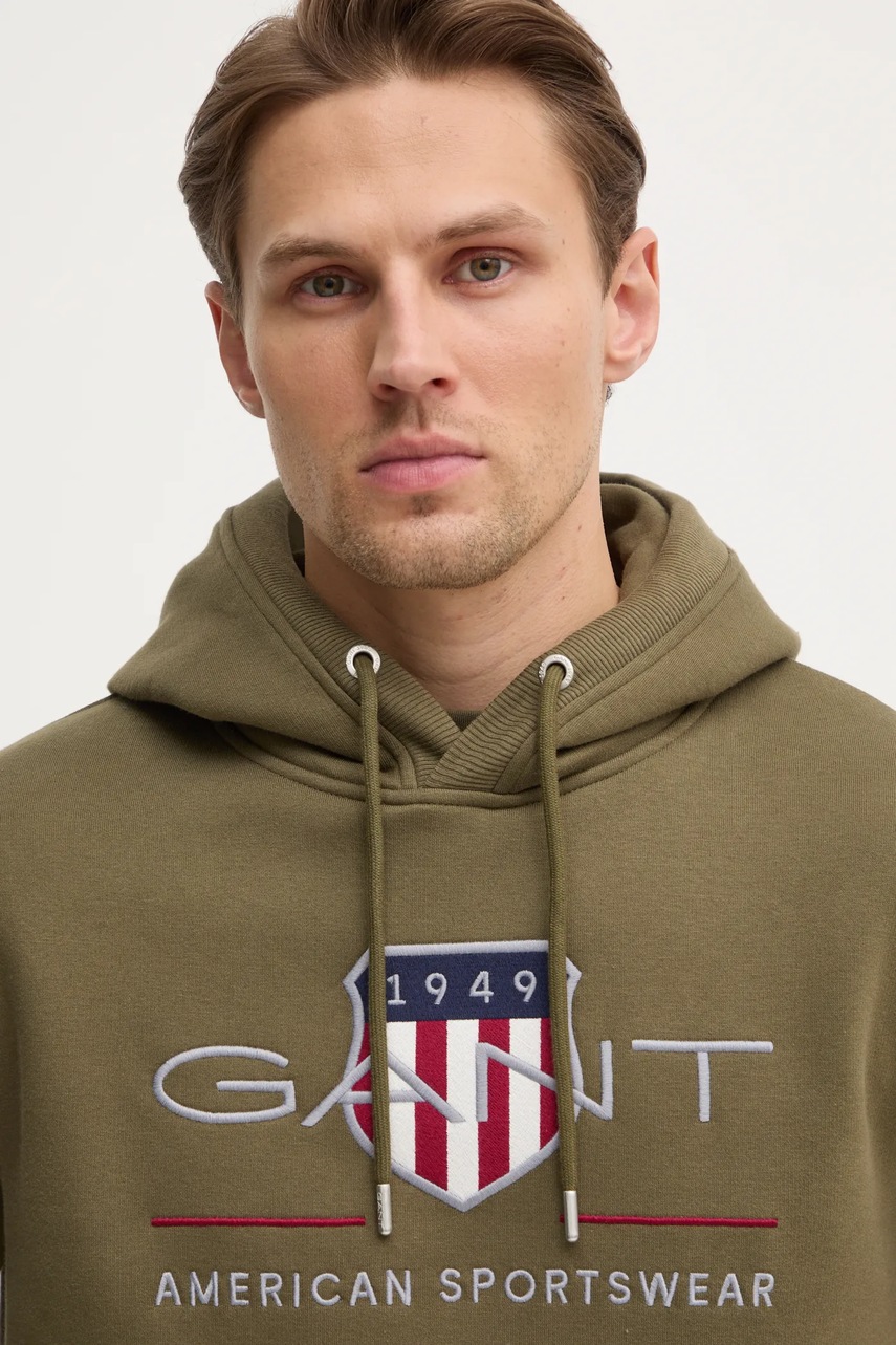 Μπλούζα Gant χρώμα: πράσινο, με κουκούλα φωτογραφία