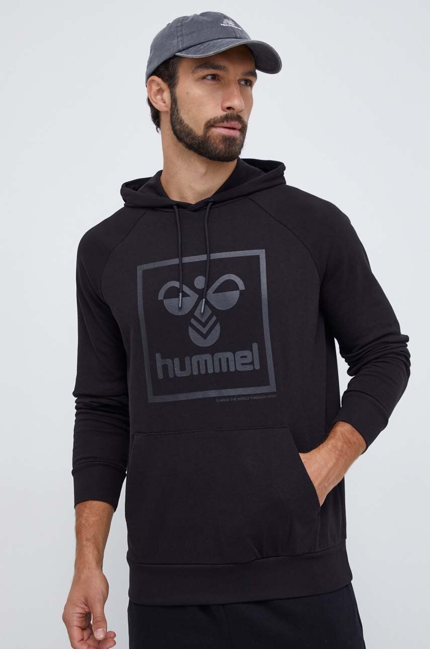 Mikina Hummel pánská, černá barva, s kapucí, s potiskem - černá - 71 % Bavlna