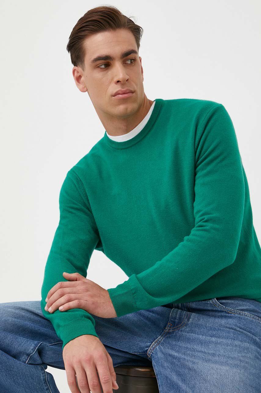 United Colors of Benetton pulover de lana barbati, culoarea verde, light