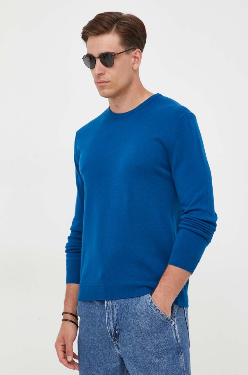 

Вовняний светр United Colors of Benetton чоловічий колір синій легкий