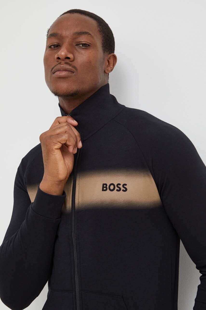 

Хлопковая кофта BOSS мужская цвет чёрный с принтом