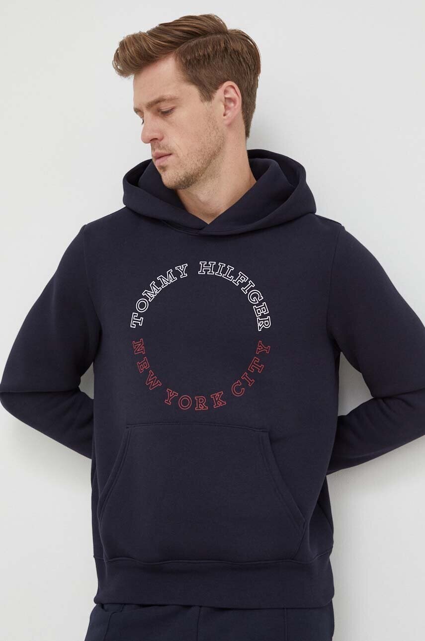 

Кофта Tommy Hilfiger мужская цвет синий с капюшоном с принтом
