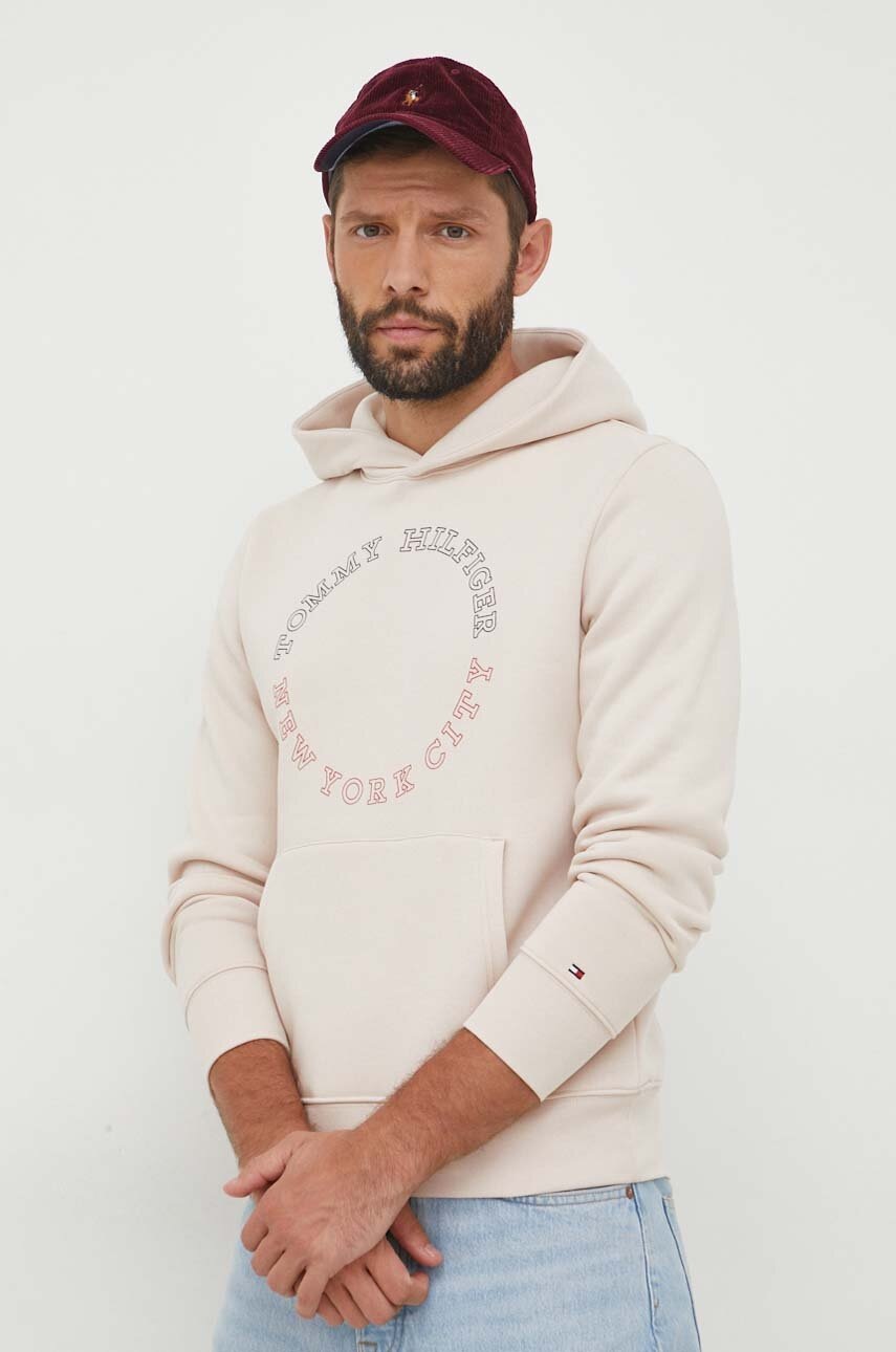 

Кофта Tommy Hilfiger чоловіча колір бежевий з капюшоном з принтом