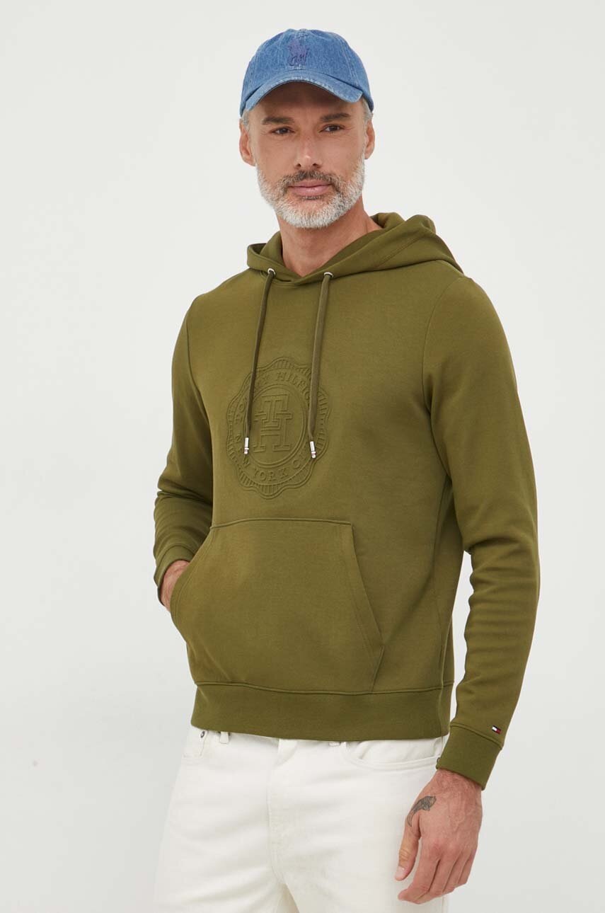

Кофта Tommy Hilfiger мужская цвет зелёный с капюшоном с аппликацией