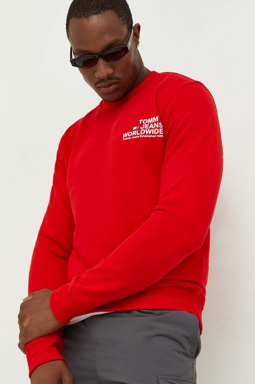 

Хлопковая кофта Tommy Jeans мужская цвет красный с принтом