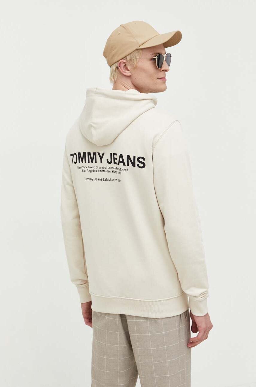 

Памучен суичър Tommy Jeans в бежово с качулка с принт, Бежов