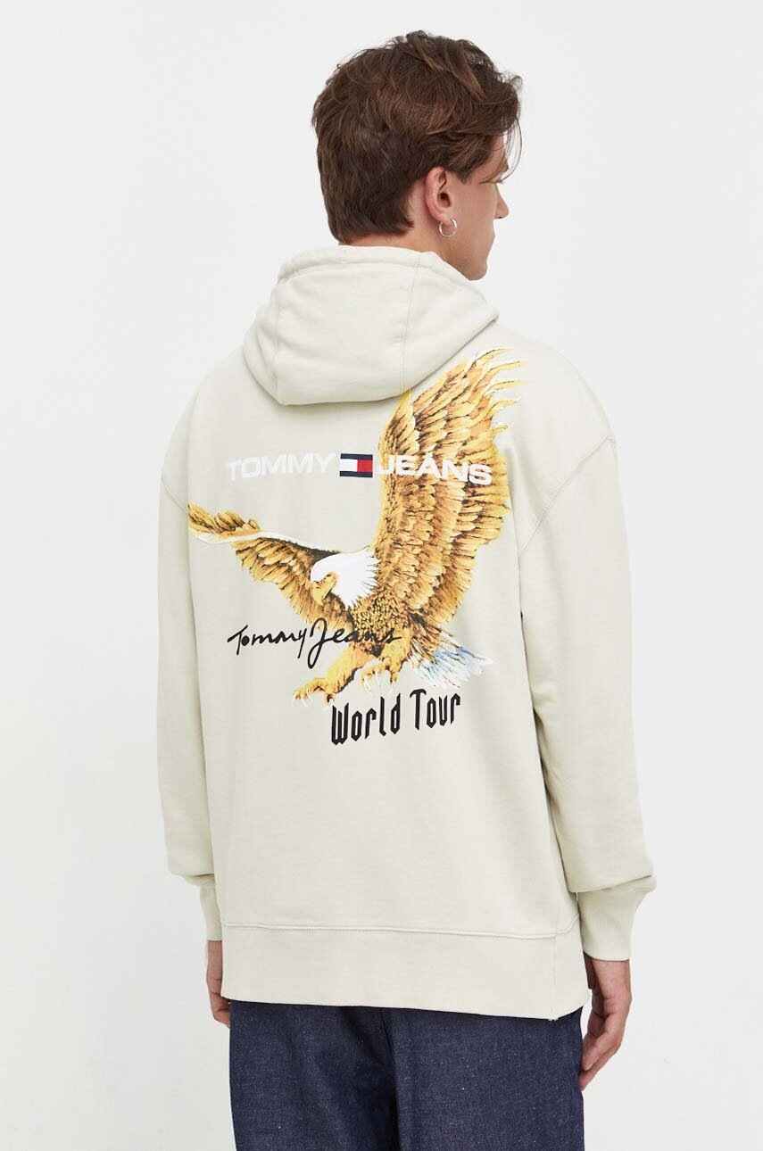 

Памучен суичър Tommy Jeans в зелено с качулка с принт, Зелен