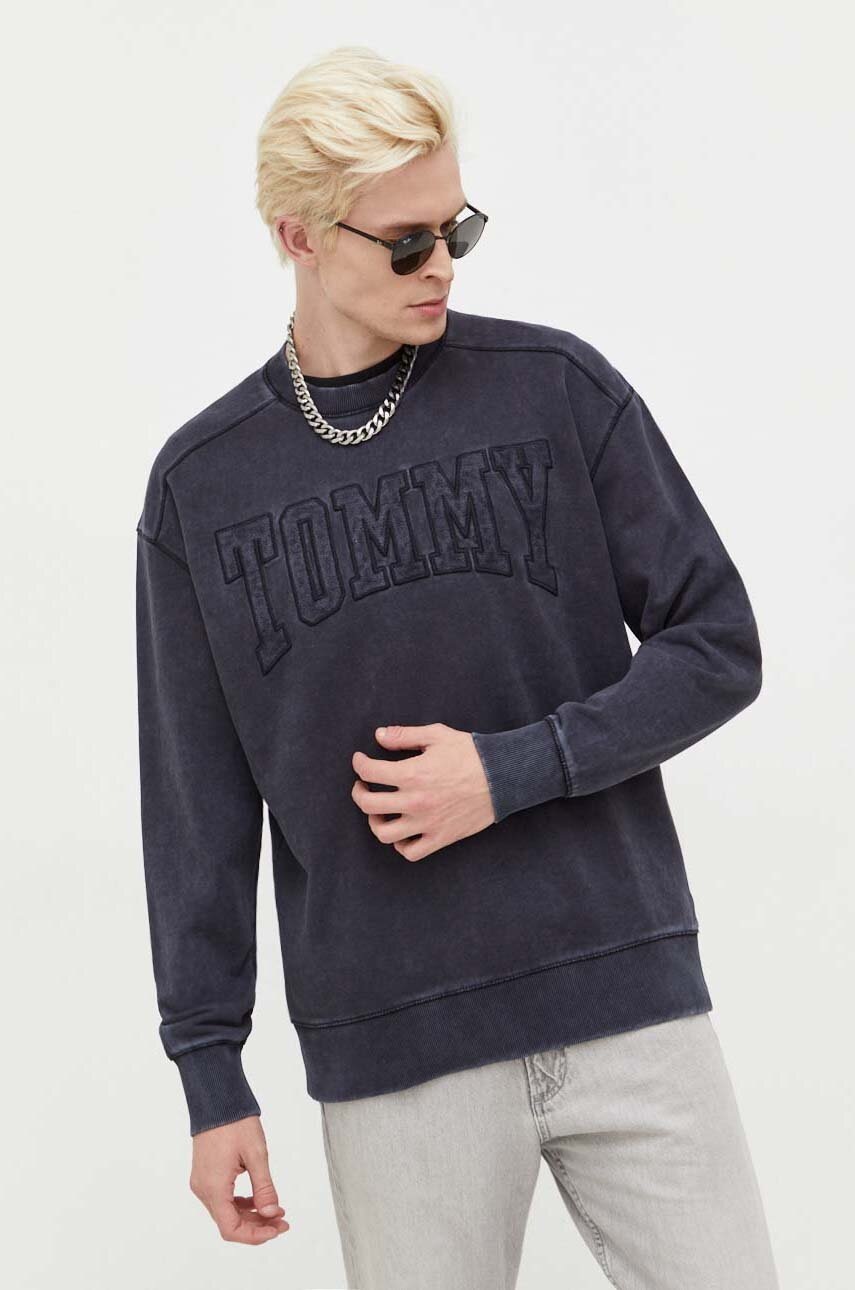 Levně Bavlněná mikina Tommy Jeans pánská, šedá barva, s aplikací