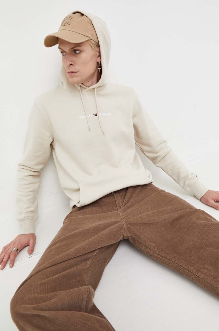 

Кофта Tommy Jeans чоловіча колір бежевий з капюшоном з аплікацією