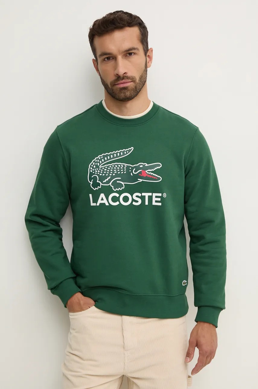 

Памучен суичър Lacoste в зелено с принт, Зелен