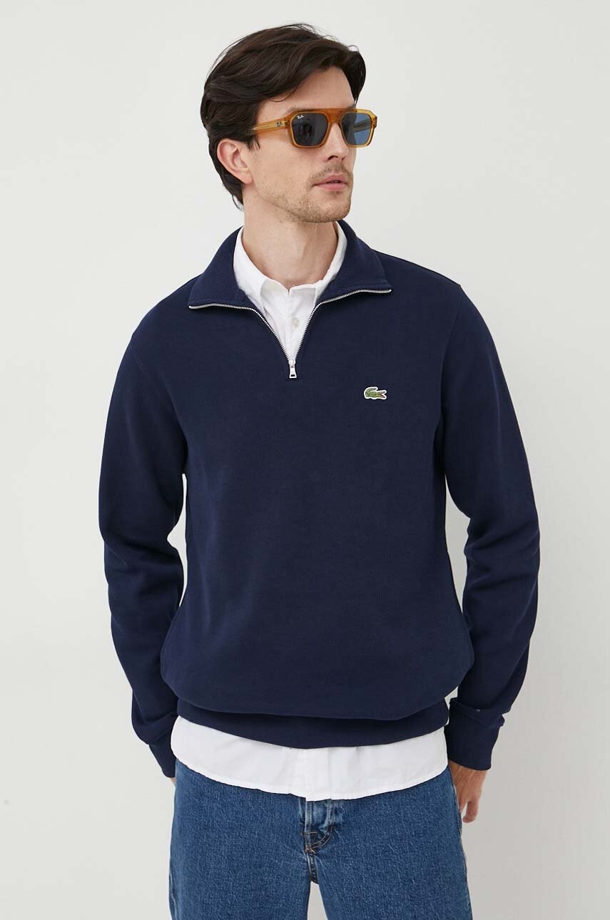 Lacoste pulover de bumbac culoarea albastru marin, cu turtleneck