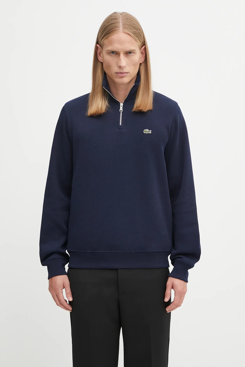 Lacoste sweter bawełniany kolor granatowy z półgolfem