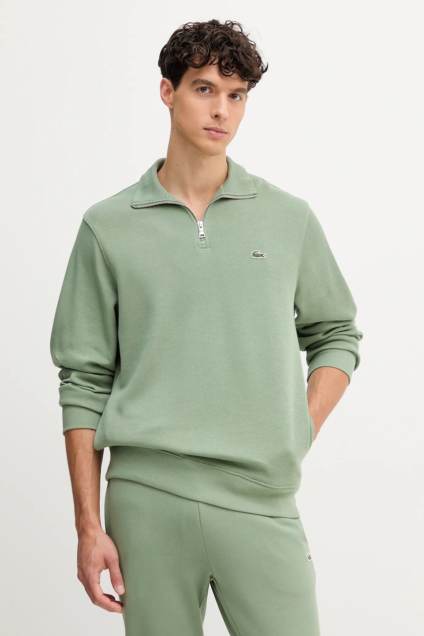 Lacoste pulover de bumbac culoarea gri, cu turtleneck