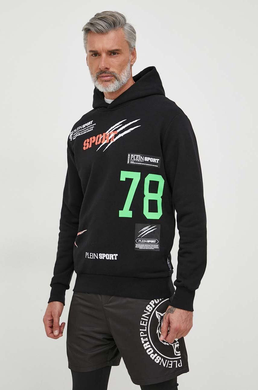 

Кофта PLEIN SPORT чоловіча колір чорний з капюшоном з принтом