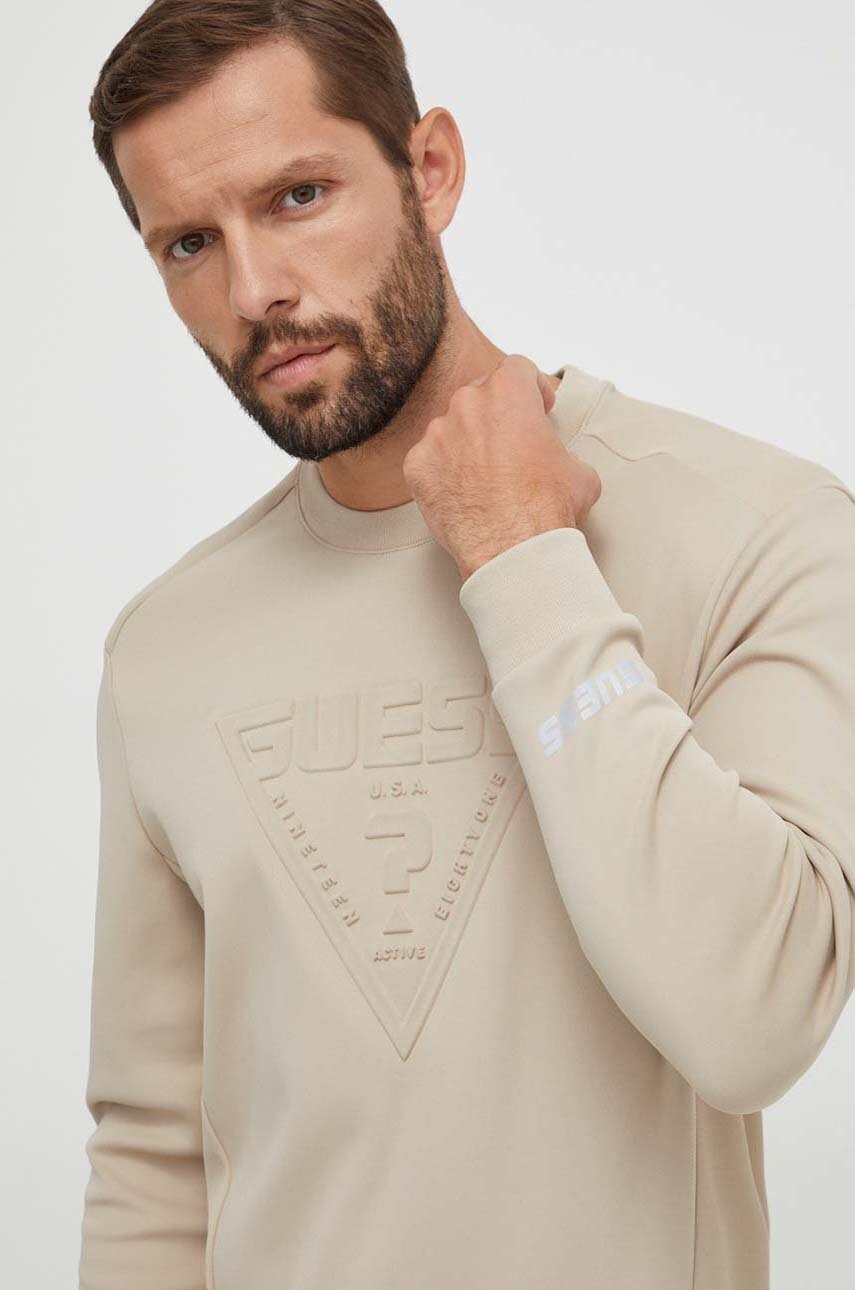 

Кофта Guess мужская цвет бежевый с аппликацией