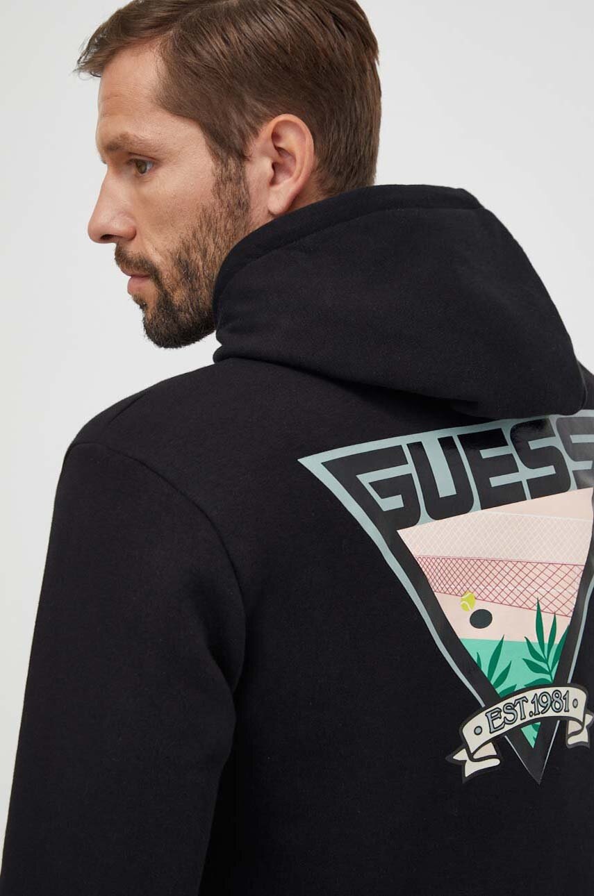 

Кофта Guess чоловіча колір чорний з капюшоном з принтом
