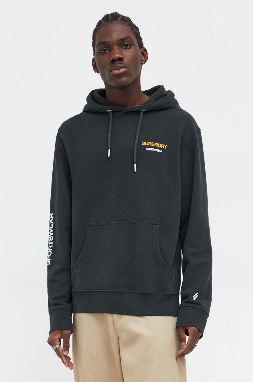 

Суичър Superdry в зелено с качулка с принт, Зелен